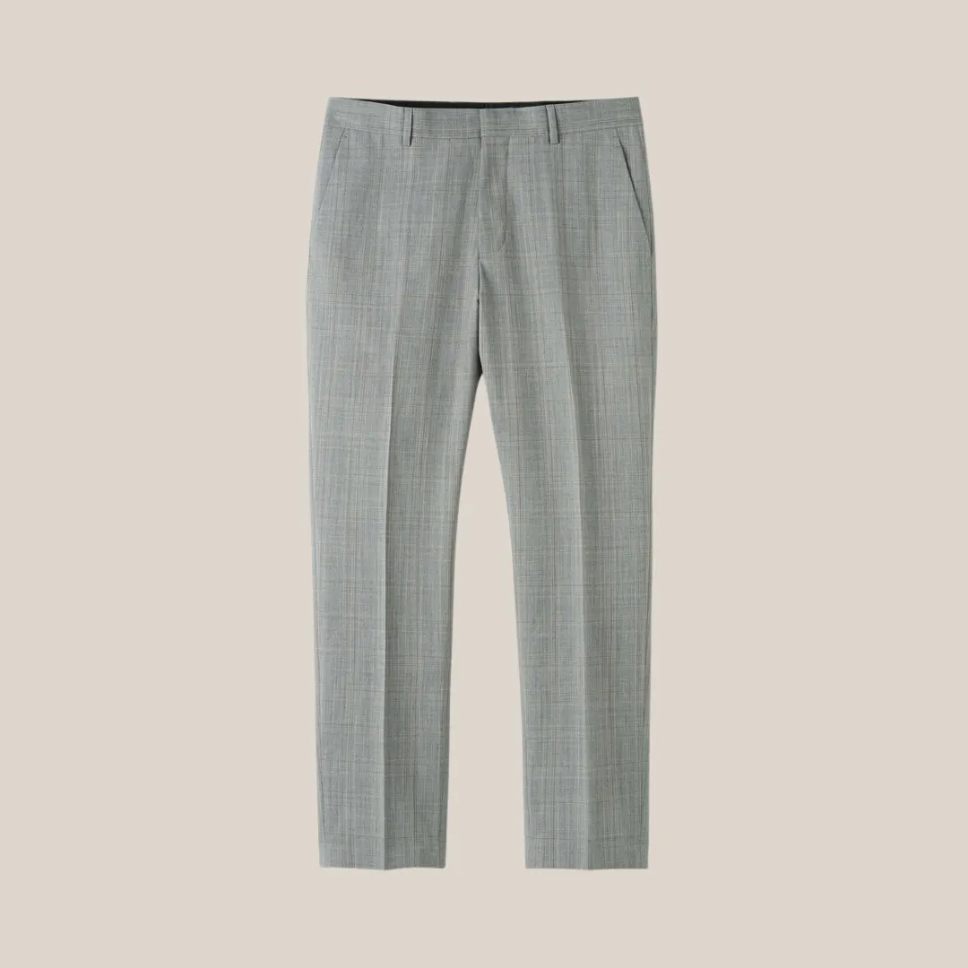 Plaid Check Wool Blend Dress Pant - Grey