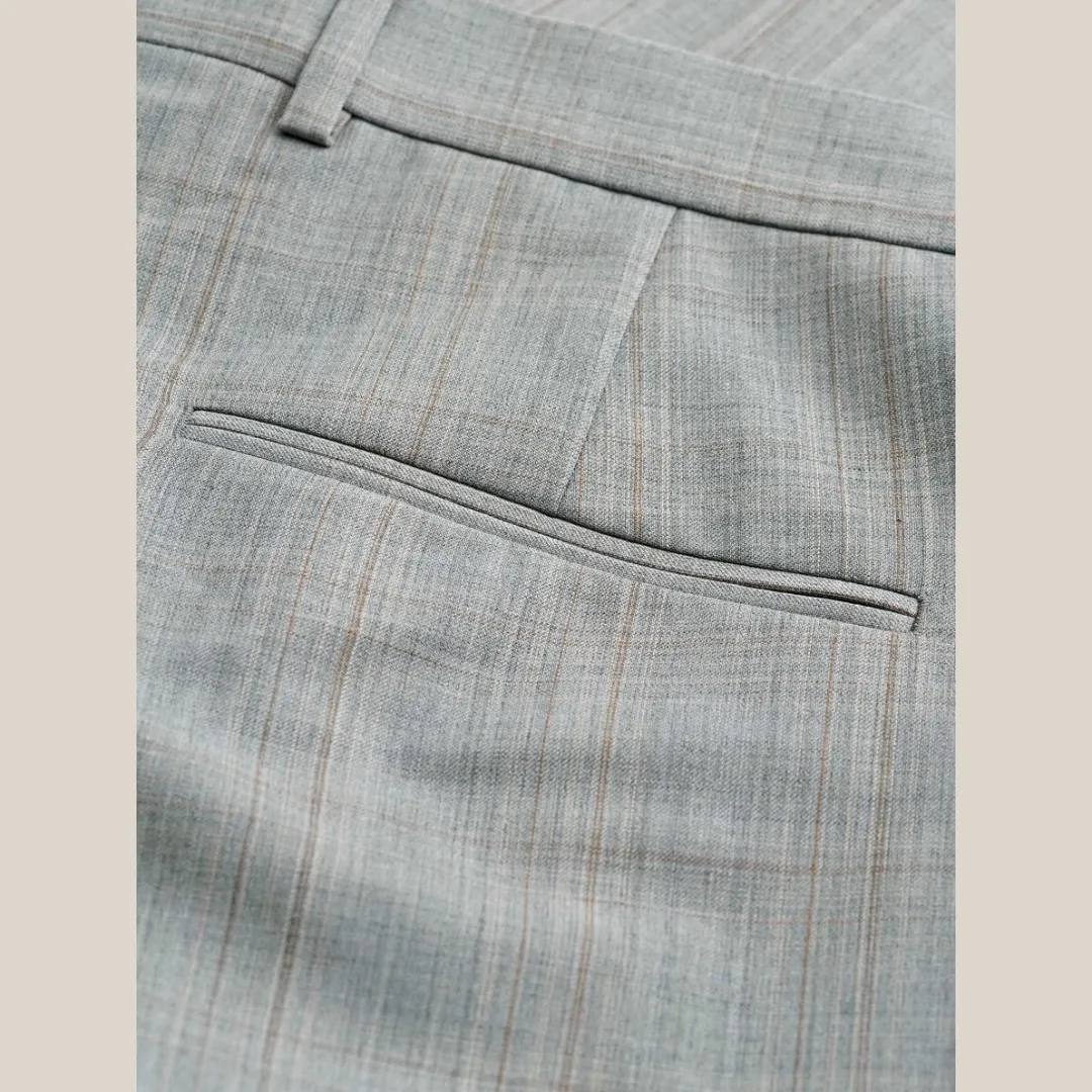 Plaid Check Wool Blend Dress Pant - Grey