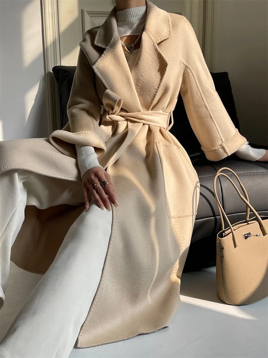 Pure Australian Wool Handcrafted Long Coat Exquisite Women's Wool and Cashmere Outerwear