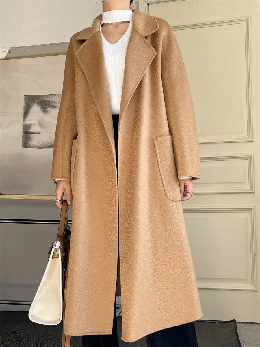 Pure Australian Wool Handcrafted Long Coat Exquisite Women's Wool and Cashmere Outerwear