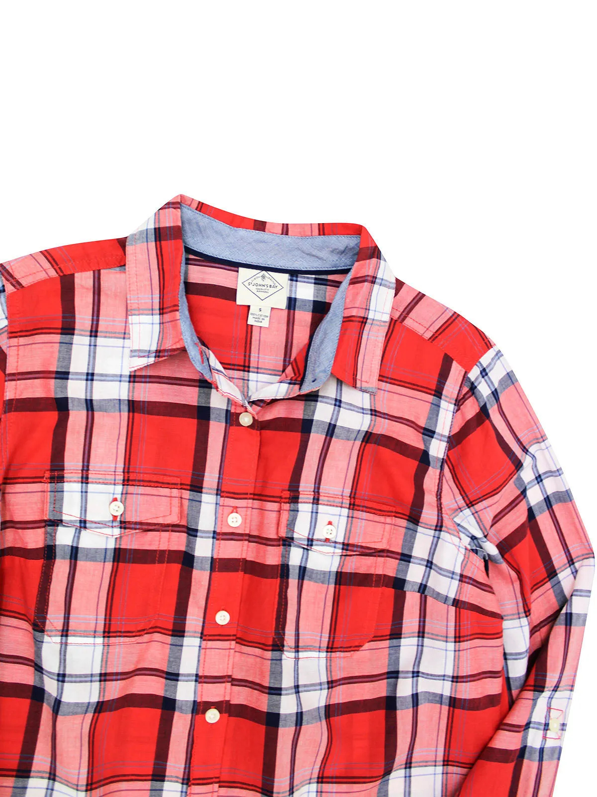 Red Multi Pure Cotton Button Down Checked Plus Size Shirt Top