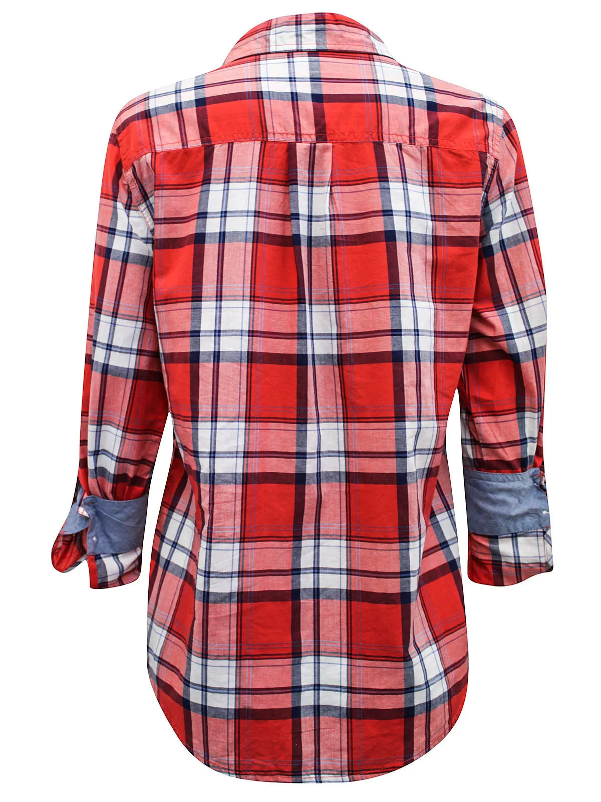 Red Multi Pure Cotton Button Down Checked Plus Size Shirt Top