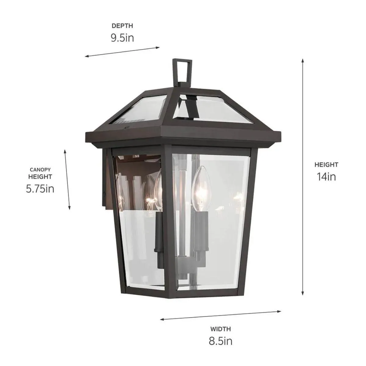 Regenge 14 In 2-Lights Outdoor Wall Light With Clear Beveled Glass, Bronze Finish