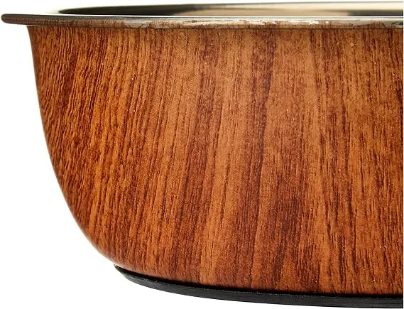 Rosewood Stylish Non Slip Wooden Effect Stainless Steel Dog bowl, S,M,L