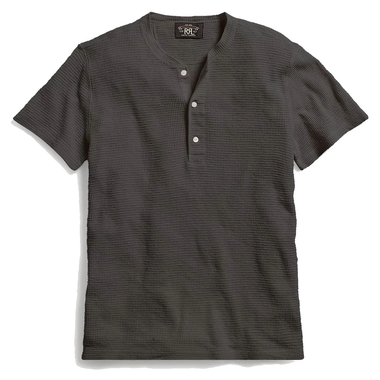 RRL by Ralph Lauren Waffle-Knit Short-Sleeve Henley Shirt Faded Black Canvas