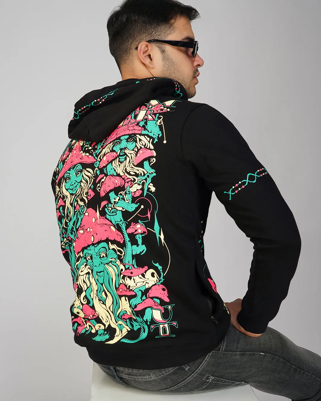 Shroom Fever | zip up Cotton Hoodie UV Light Reactive