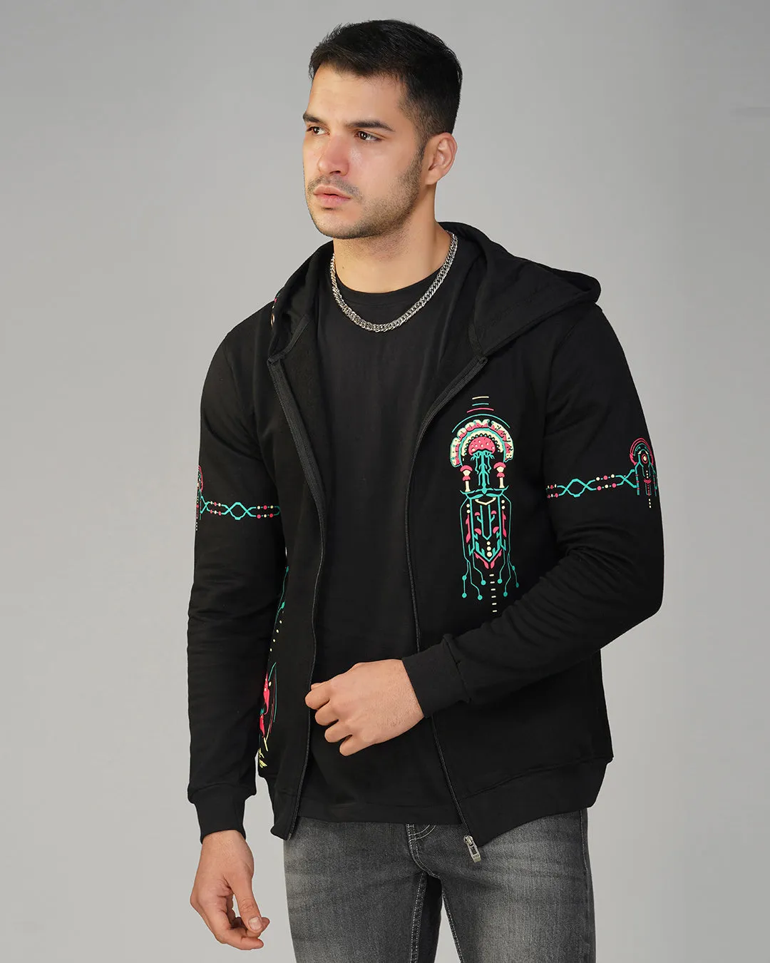 Shroom Fever | zip up Cotton Hoodie UV Light Reactive