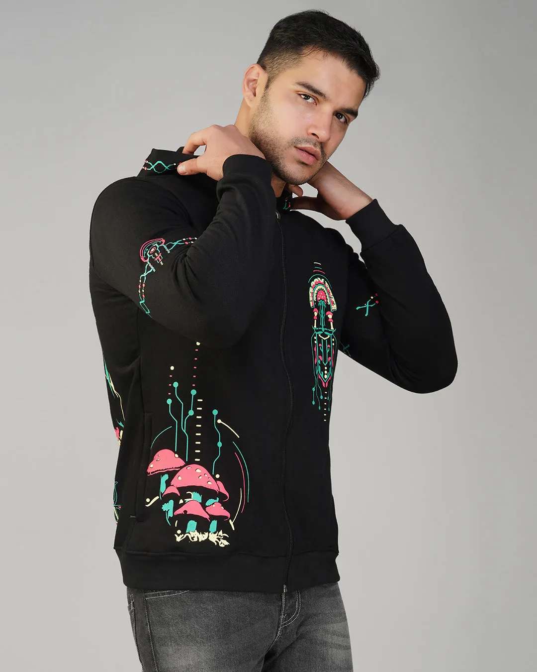 Shroom Fever | zip up Cotton Hoodie UV Light Reactive