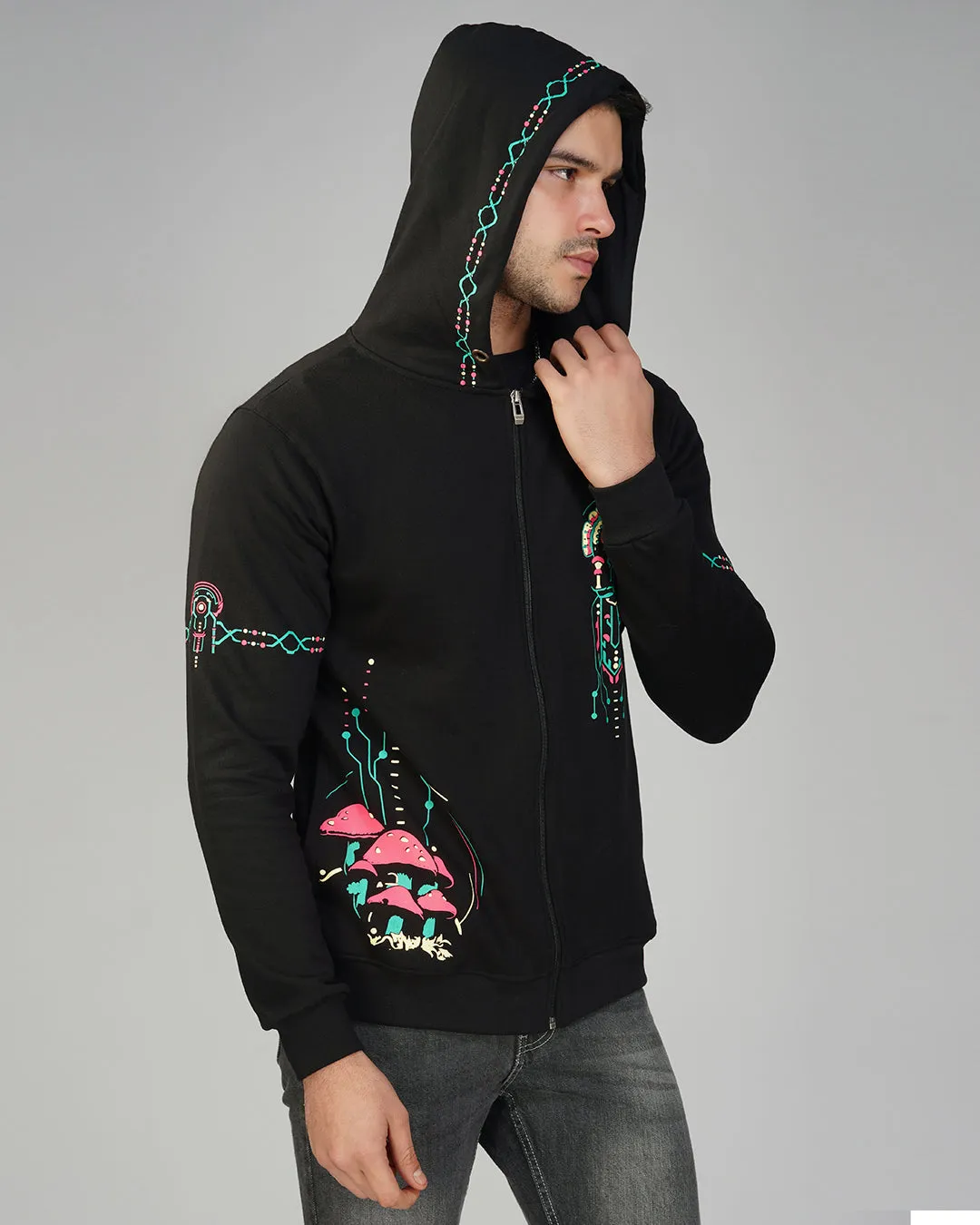 Shroom Fever | zip up Cotton Hoodie UV Light Reactive