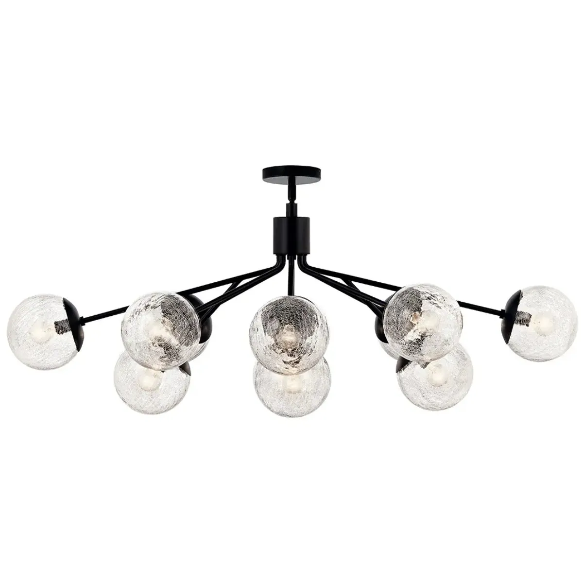 Silvarious 48" 12-Light Convertible Chandelier with Clear Crackle Glass, Black Finish