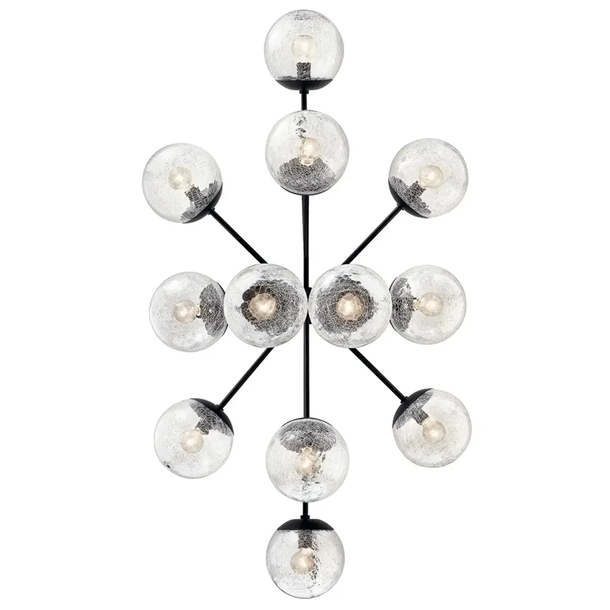 Silvarious 48" 12-Light Convertible Chandelier with Clear Crackle Glass, Black Finish