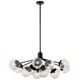 Silvarious 48" 12-Light Convertible Chandelier with Clear Crackle Glass, Black Finish