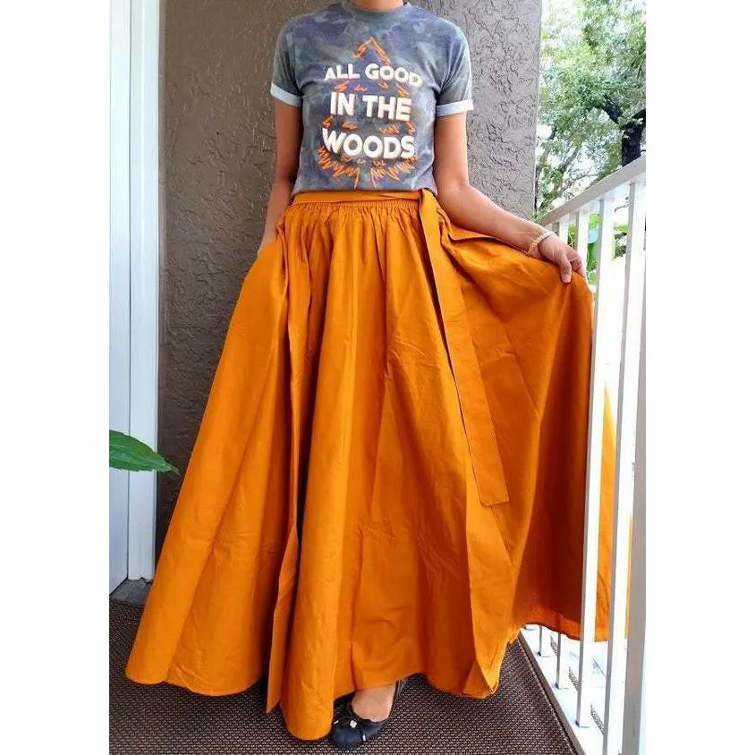 Solid Long Maxi Skirt w/ Headwrap - Blue, Tan, Red, Purple, Black, Fuschia, Pink, Maroon, Yellow