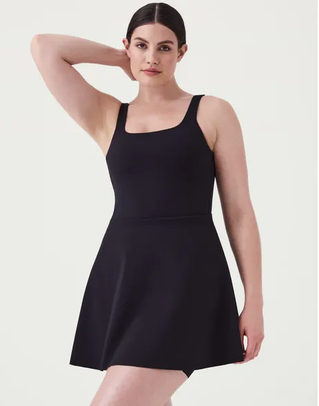 Spanx Get Moving Square Neck Tank Dress Black