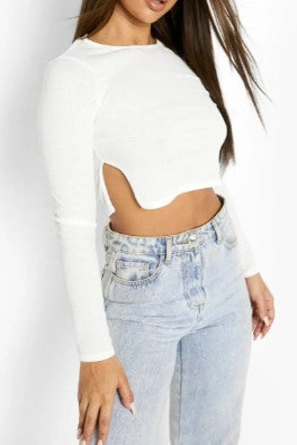 Split Hem Long Sleeve Rib Top