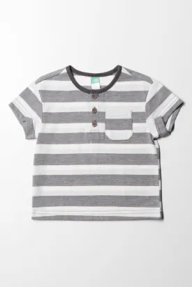 Stripe Henley T-Shirt Grey