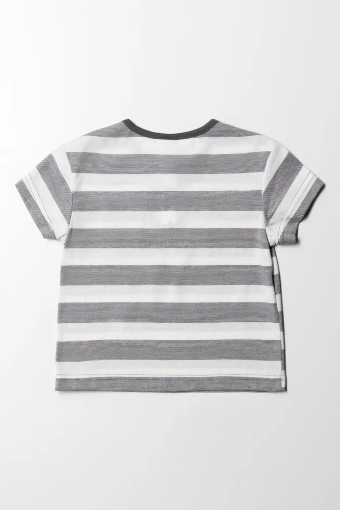 Stripe Henley T-Shirt Grey