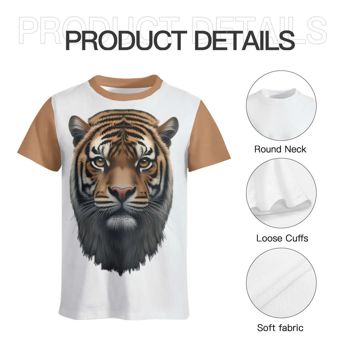 T-Shirt All-Over Print (Mesh Fabric) Polyester: Design Tiger Head and Sidearms