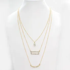 Triple Layer Necklace with Crystal Bars and Pendant