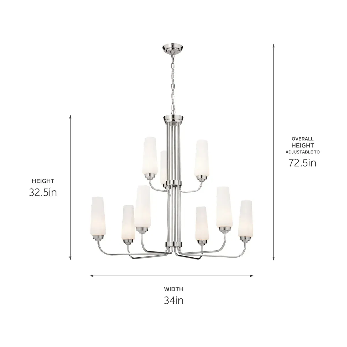 Truby 34" 9-Light Multi-Tier Chandelier, Polished Nickel Finish