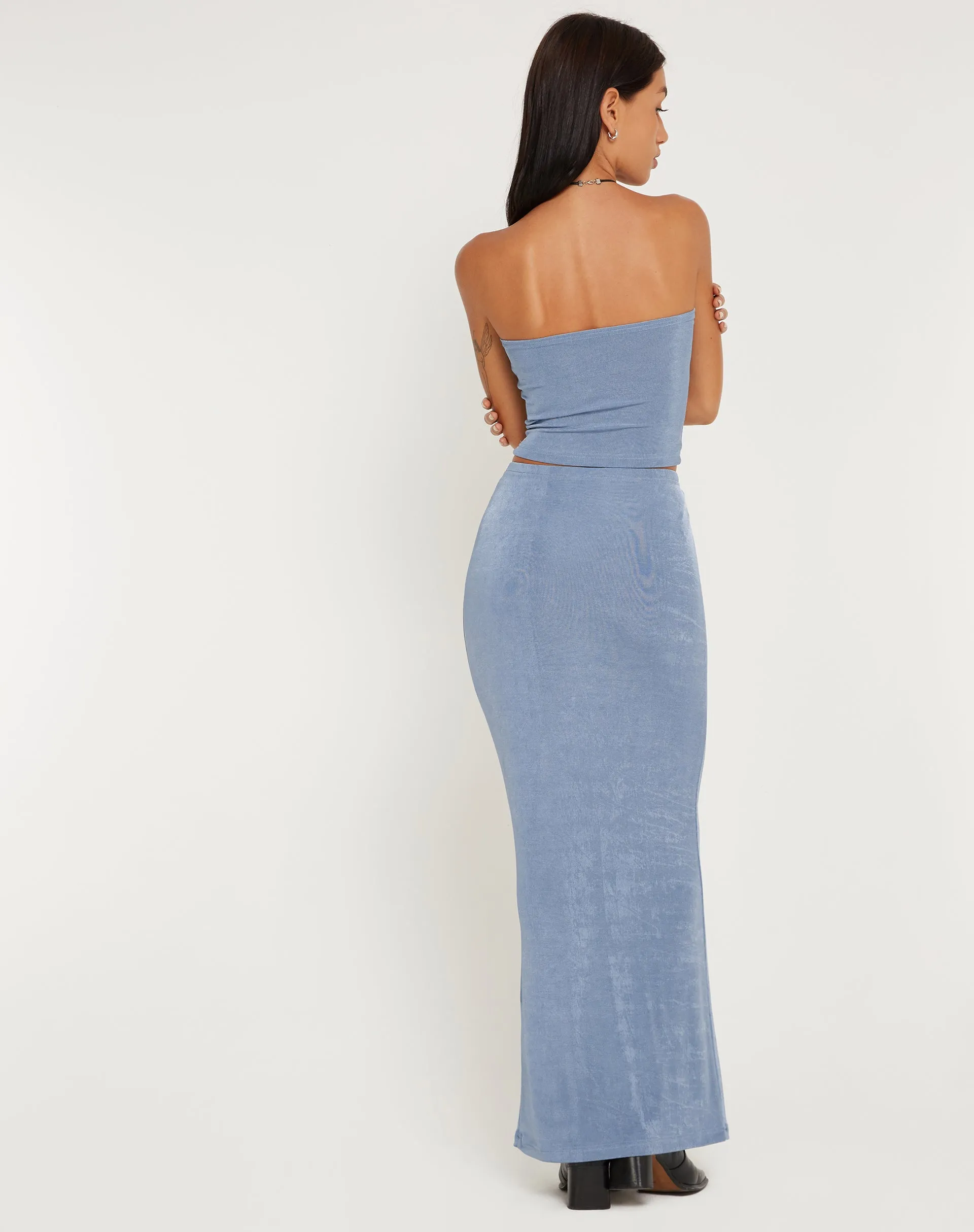 Tulus Low Rise Maxi Skirt in Slate Blue