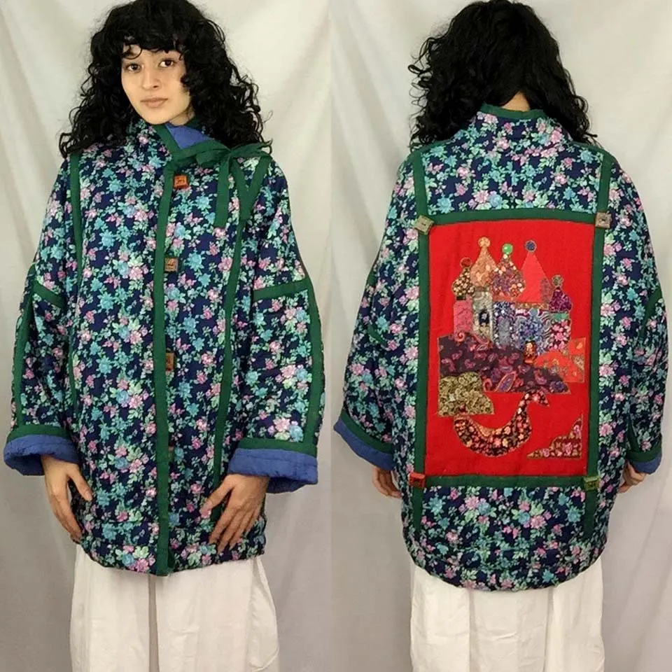 Vintage Elena Pelevina | Kimono Style Quilted Jacket | Russian Oversized Coat M