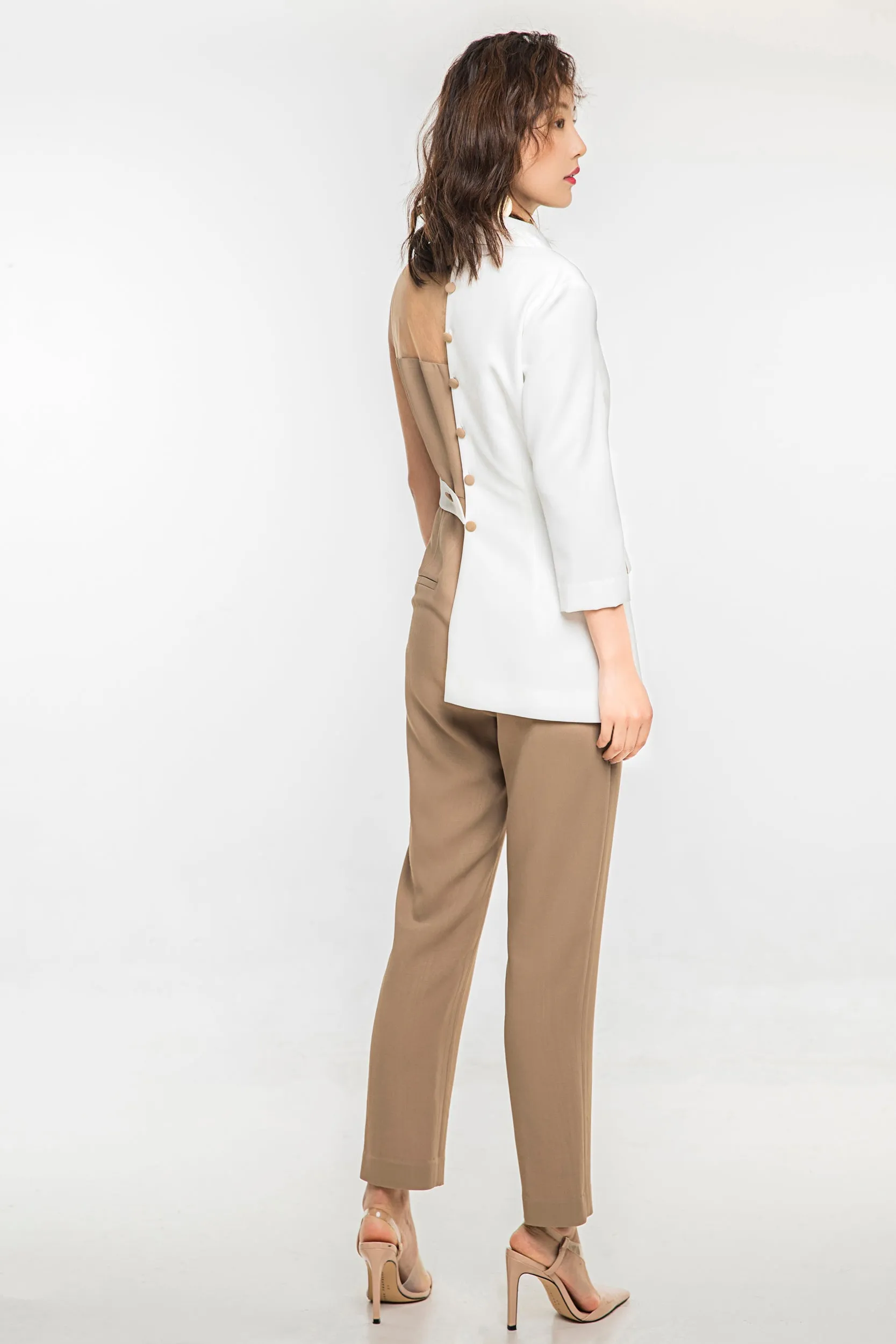 White Blazer-Collar Jumpsuit