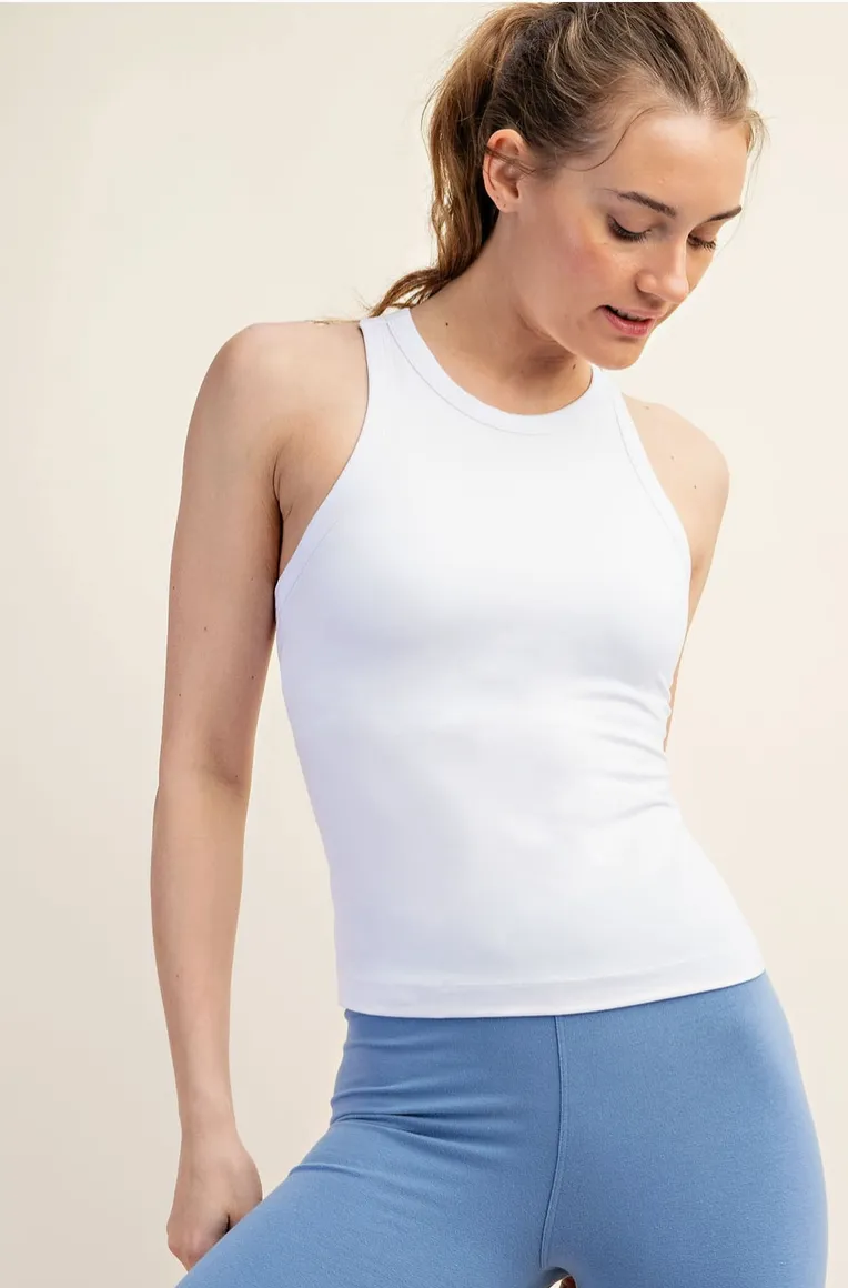 White Blue Racer Back Athletic Tank