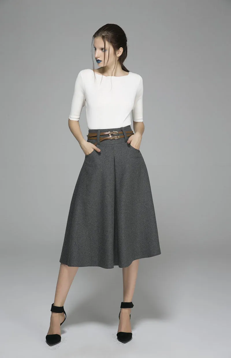 Winter wool skirt maxi skirt gray wool skirt (1383)