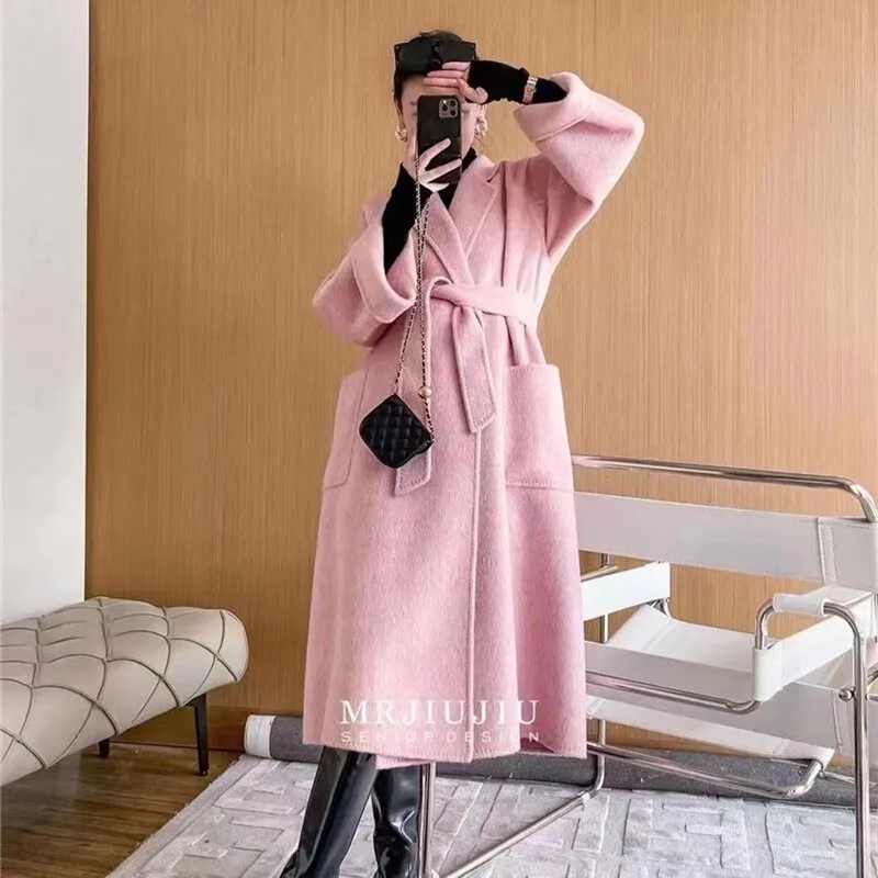 Women Autumn Double-sided Wool Coats and Jackets Women High-end Handmade Trench Coat Women Mulberry Silk Long Coat for