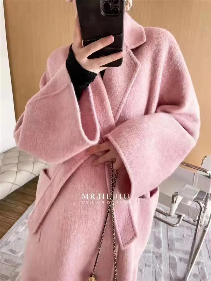 Women Autumn Double-sided Wool Coats and Jackets Women High-end Handmade Trench Coat Women Mulberry Silk Long Coat for