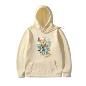 Women Shiba Inu Dog Illustration Printed Casual Hooded Sweater