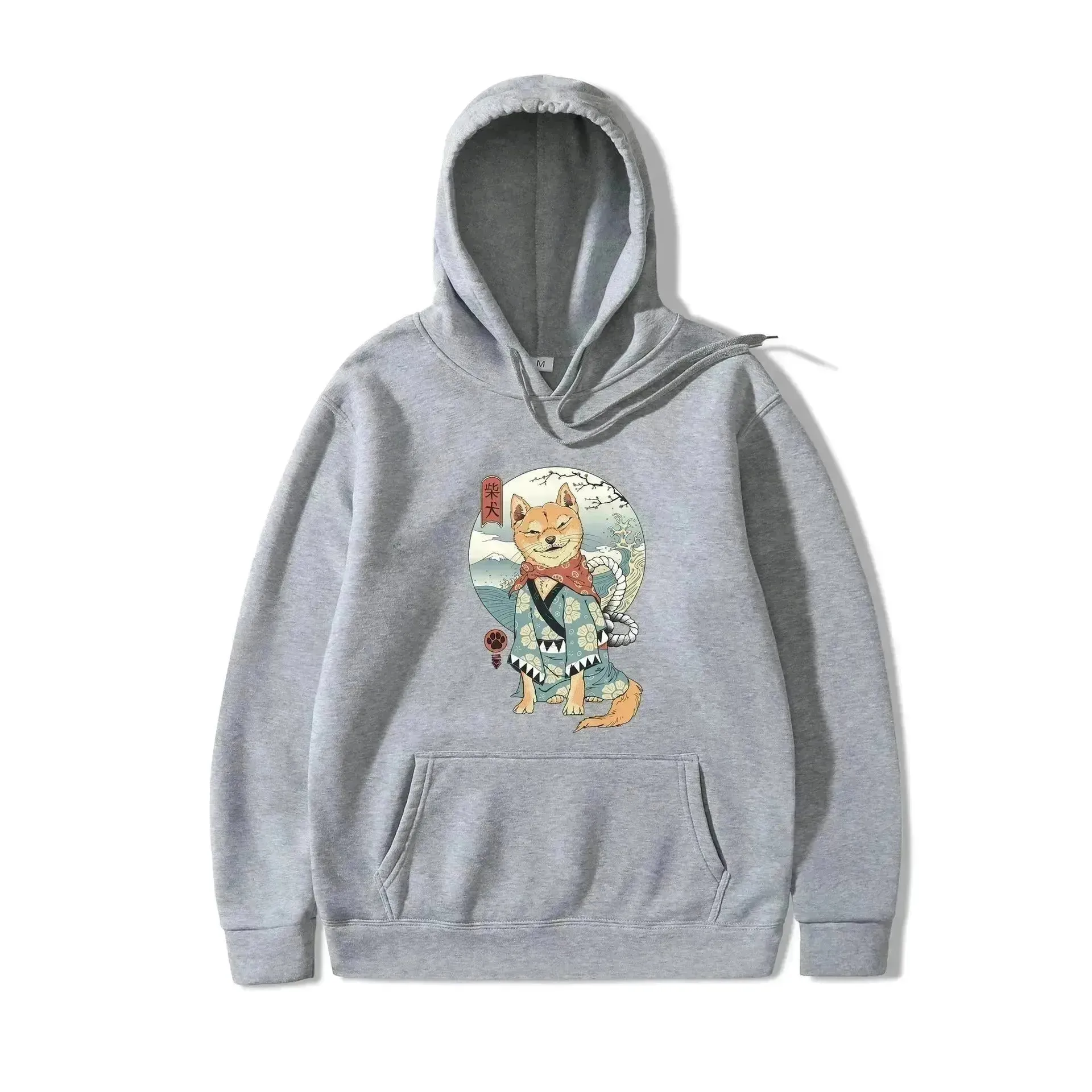 Women Shiba Inu Dog Illustration Printed Casual Hooded Sweater