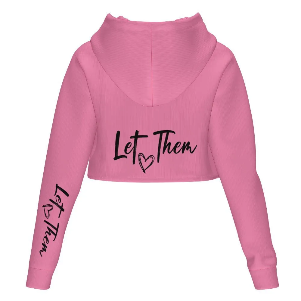 Women's All Over Print Cropped Hoodie (DLM) Let Them Pink Hooded hoodie