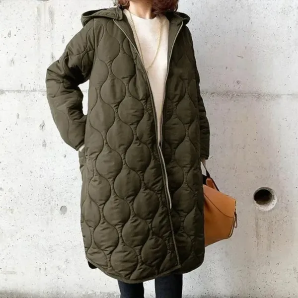 Women's Stylish Long Padded Quilted Coat with Hood | Perfect for Winter