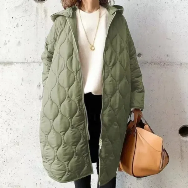 Women's Stylish Long Padded Quilted Coat with Hood | Perfect for Winter