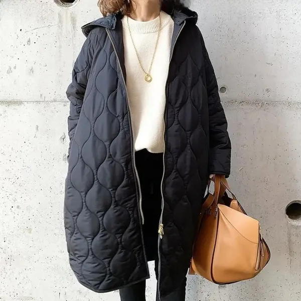 Women's Stylish Long Padded Quilted Coat with Hood | Perfect for Winter