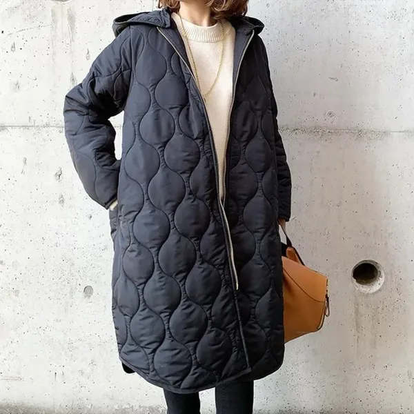 Women's Stylish Long Padded Quilted Coat with Hood | Perfect for Winter