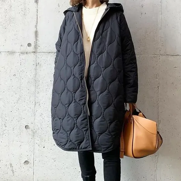 Women's Stylish Long Padded Quilted Coat with Hood | Perfect for Winter