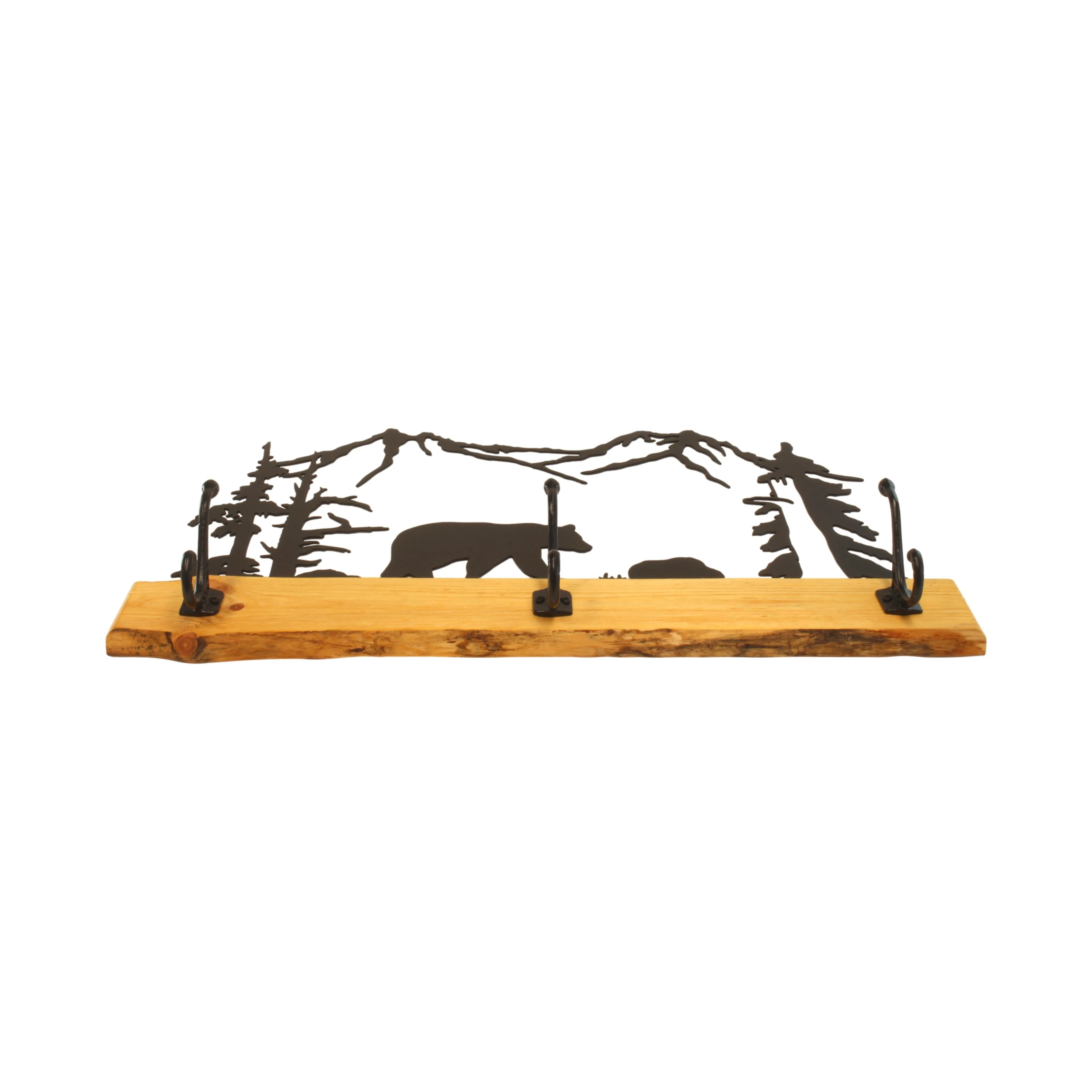 Wood and Metal Coat Rack With 3 Hooks and Rustic Metal Art Silhouette Bear, Deer, or Elk