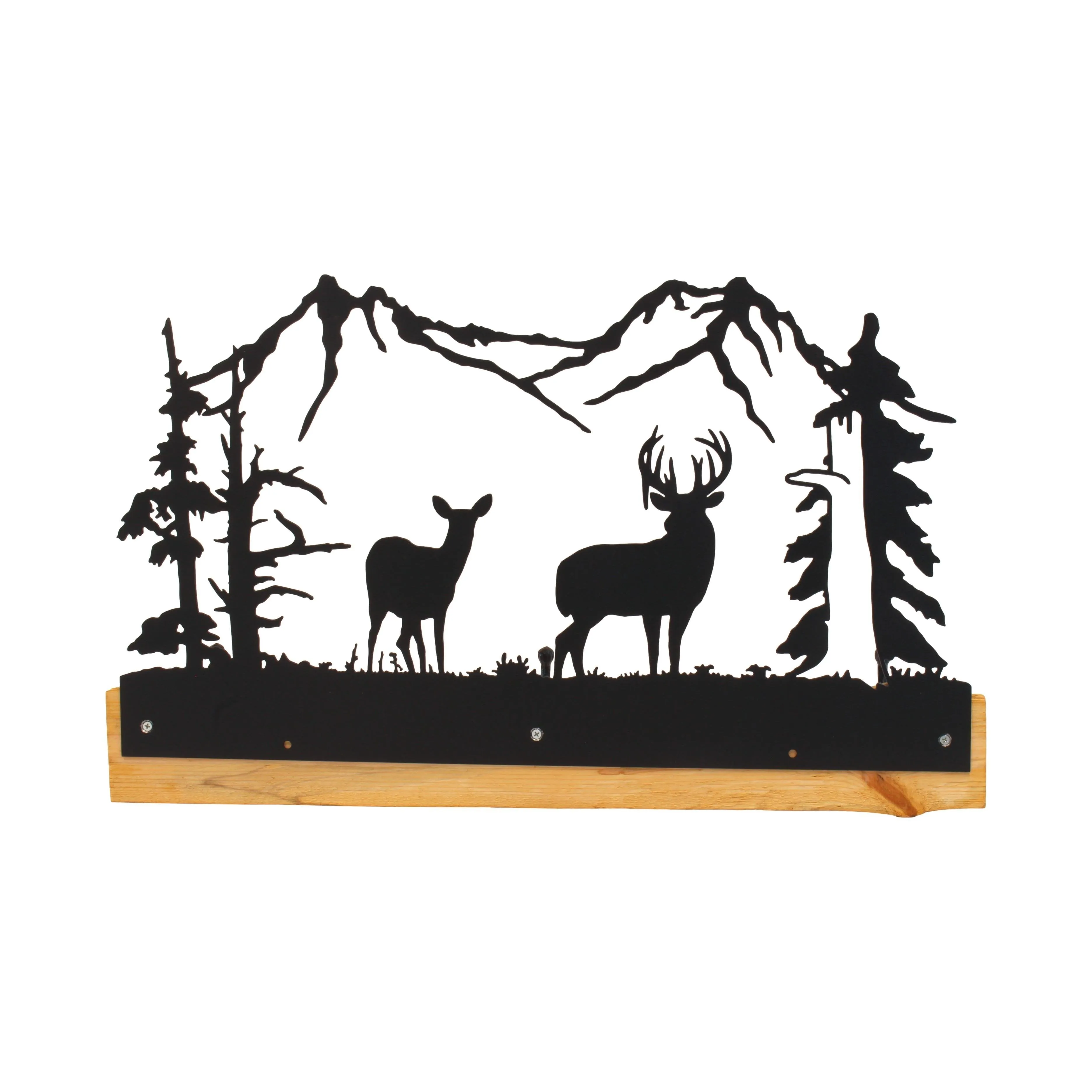 Wood and Metal Coat Rack With 3 Hooks and Rustic Metal Art Silhouette Bear, Deer, or Elk