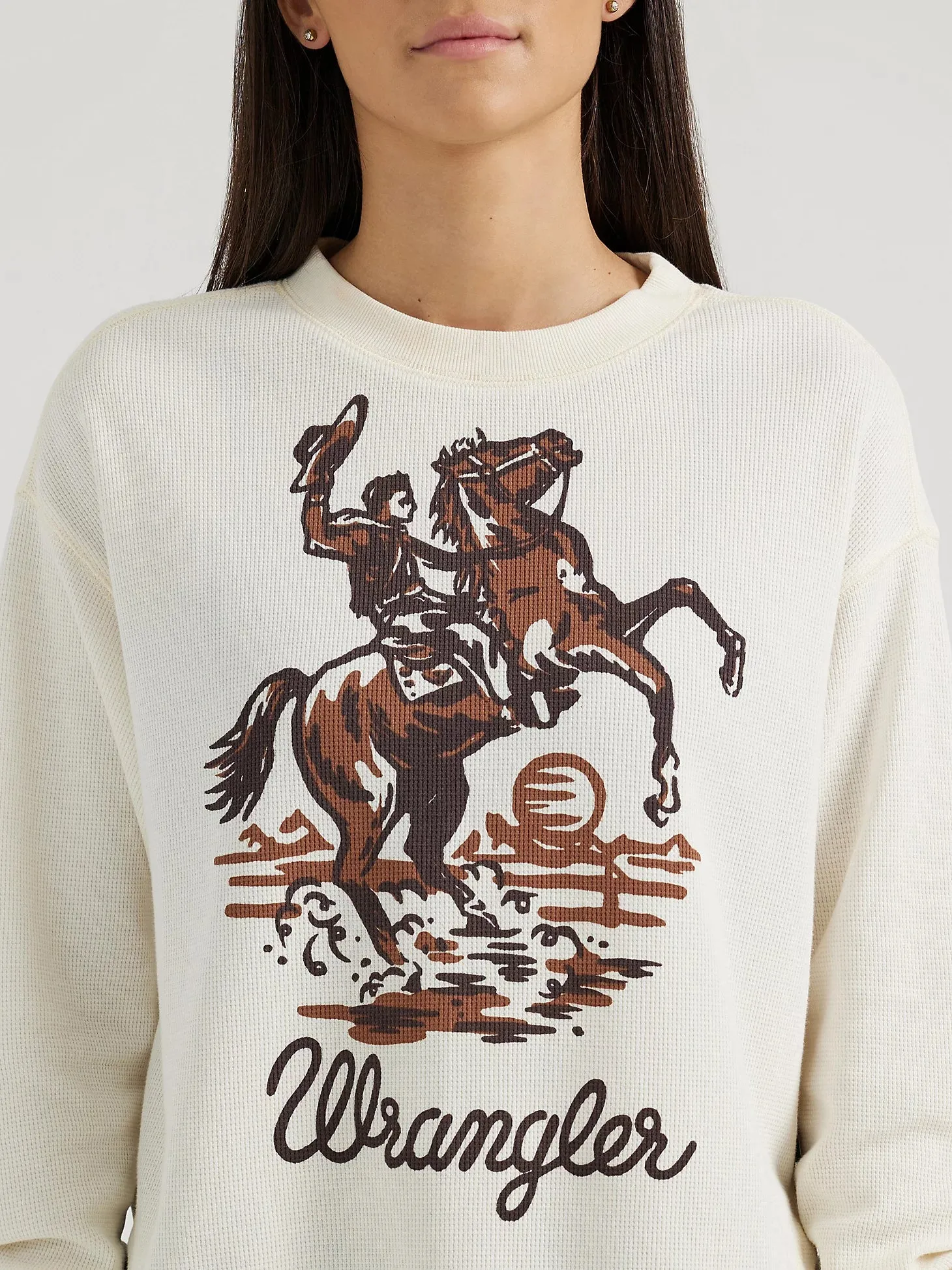 Wrangler Retro Women's Bucking Cowboy L/S Thermal Shirt in White