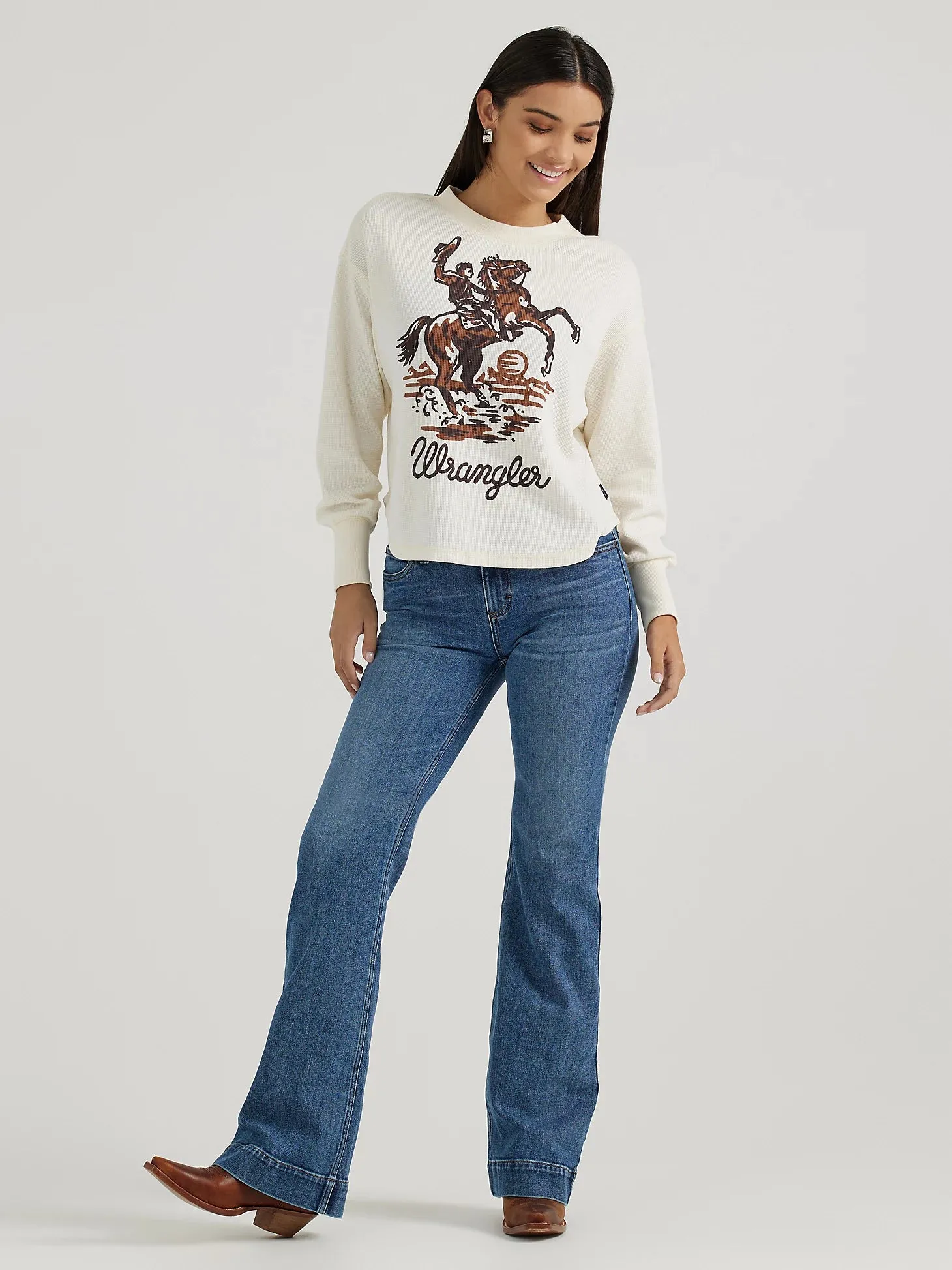 Wrangler Retro Women's Bucking Cowboy L/S Thermal Shirt in White